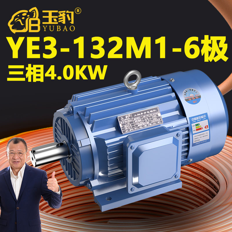 132M1-6极全新YE3系列三相异步电动机国标4KW电机380V三相全铜