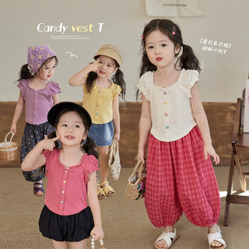 Детский жилет, детская майка топ, футболка, детская одежда, рукава фонарики, в западном стиле, короткий рукав