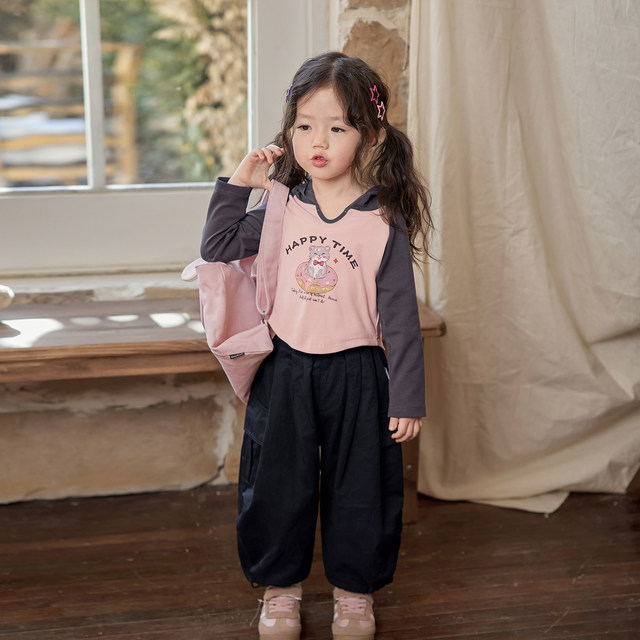 Chen Dazhu Little O baby hooded raglan sleeve long-sleeved t-shirt for women spring 2024 new baby T-shirt top