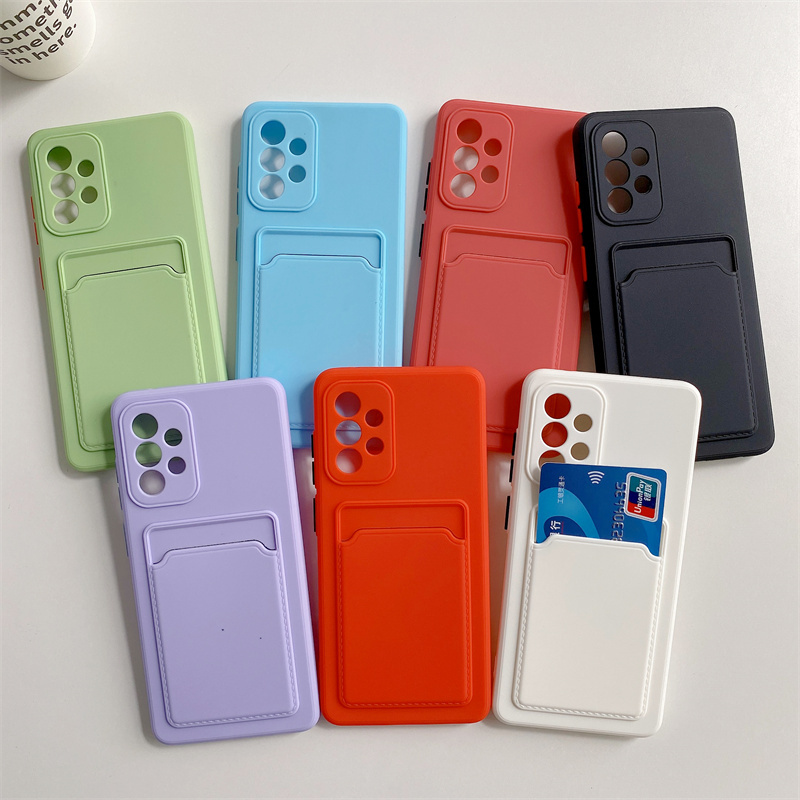 S25Edge Card Holder Ultra Phone Case Suitable for Samsung S21+ Silicone Samsung Note10Plus Card Slot Protective Case S20Fe Solid Color A54 Soft Case A71 Full Coverage A33 Card Holder A14