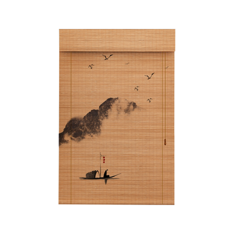 定制碳化印花竹帘卷帘窗帘隔断屏风中式禅意茶室意境遮阳书房帘子