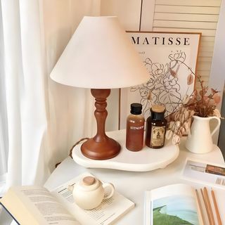 French-Style Vintage Table Lamp, Bedside Lamp with a High-End Feel, New Chinese-Style Fabric Lamp, Mid-Century Walnut Color Bedroom Table Lamp