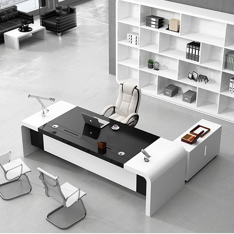 Baking Lacquer Big Bandae President Desk Brief Brief Modern Fashion White Boss Table General Manager Table And Chairs Combination Furniture