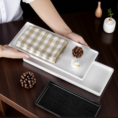 Plastic rectangular tea cup tray, snack hotel and guesthouse room water cup plate, narrow long plate, long strip plate for storage