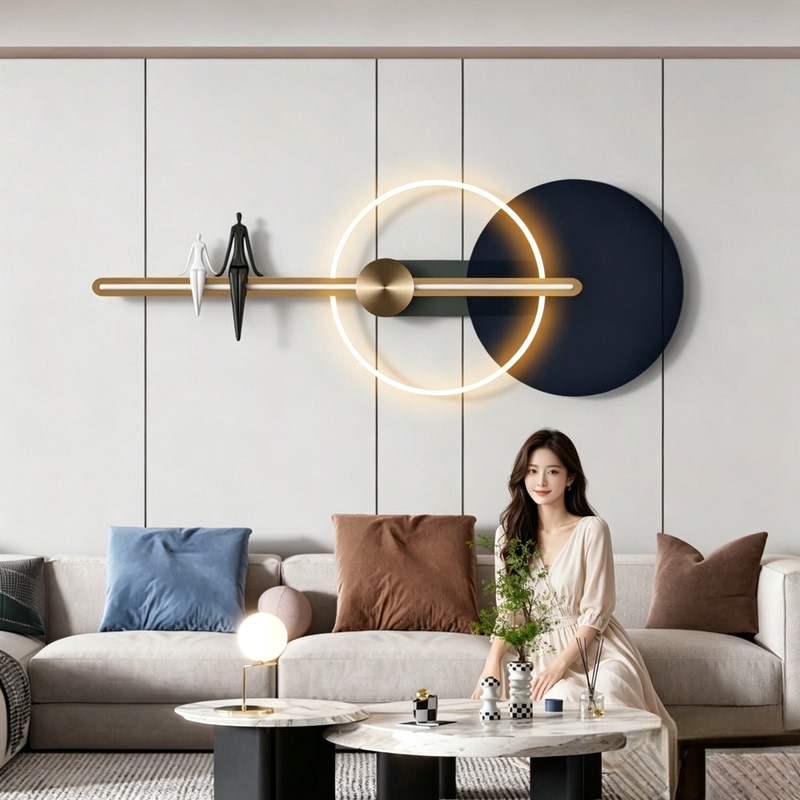 Modern Minimalist Living Room Decoration Hanging Ornaments, High-End Double Creative Iron Art Wall Decorations, Designer Wall Decorations for Model Rooms