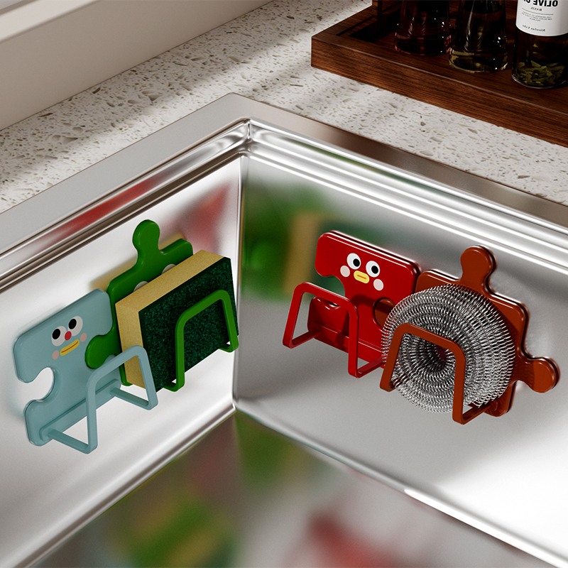 Cartoon Puzzle Kitchen Storage Rack Sink No-Drill Cleaning Cloth Steel Wool Sponge Draining Rack Cloth Storage Rack