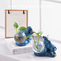 Creative green dill hydroponic utensils Vase Transparent glass flower arrangement Water plant flower living room decoration Animal cow ornaments