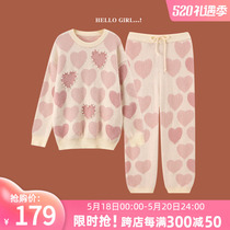 Sleepwear Woman Spring Autumn Winter Long Sleeve Coral Suede Sweet and cute Japanese Knitted Soft Cotton Loving Home Suit Suit