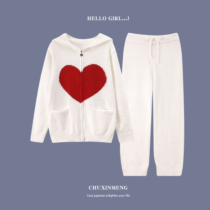 Japanese hair knitting pajamas woman autumn and winter soft coral velvet sweet sweet home suit