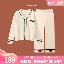 Day Series Pyjamas Woman Autumn Winter Love Coral Suede Adorable Cardiff Web Red Hair Thread Knit Soft Cotton cotton Home Knitted Soft Cotton
