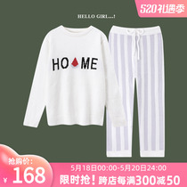 Day Ensemble Soft Cotton Sleeping Dress Lady Autumn Winter Cute Stripe Thickened Coral Suede Outwear Wool home Residence Suit Suit