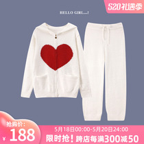 Day Family Mao Line Knitwear Sleeping Clothing Lady Autumn Winter Soft and Coral Fleece cardiovert sweaty soft glutinous sweet and cute Home Cute Family Clothes