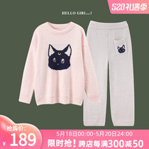 Beauty Girl Luna Soft Mian Sleeping Woman Autumn Winter Thickened Coral Suede Sweet and cute Exterior Wear Home Suit Suit