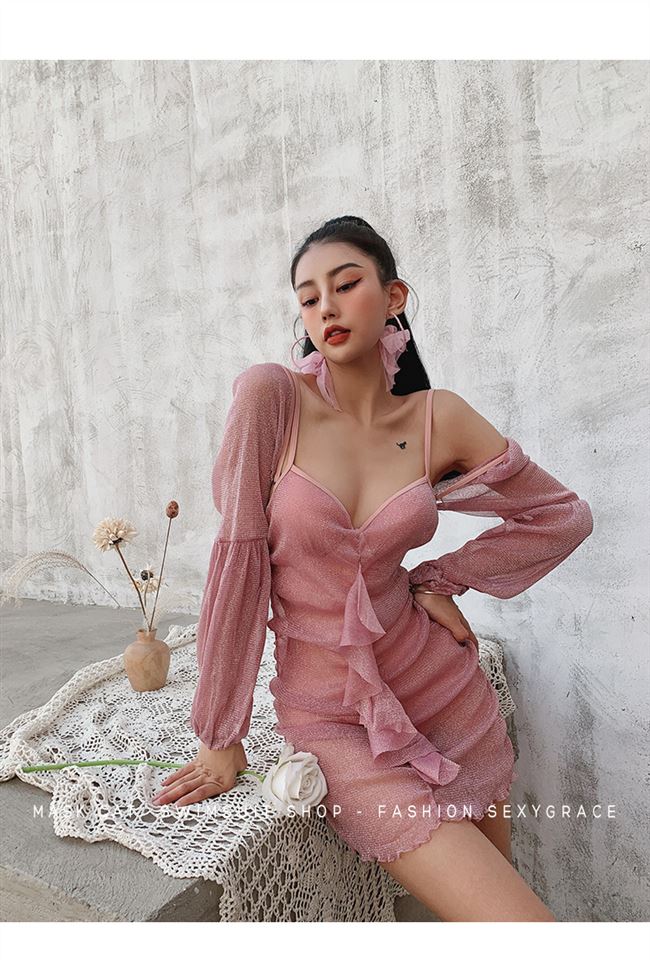 Chụp ảnh suối nước nóng màu hồng đeo mặt nạ mèo trong gió áo tắm nữ một mảnh sexy nàng tiên Fan Gangto tập hợp đồ bơi đi nghỉ - Bộ đồ bơi One Piece