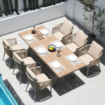 Outdoor table and chair courtyard furniture garden terrace villa vine chair anti-corrosion wood grand table yard open air hotel leisure