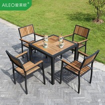 High-end outdoor tables and chairs combined teak courtyard garden café outdoor table and chair terrace outdoor solid wooden dining table and chair