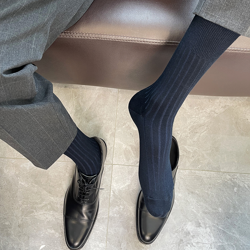 Men's Black Business Socks Formal Long Socks Spring and Summer Pure Cotton Deodorant Suit Leather Shoes High Tube Trendy Suit Socks for Men