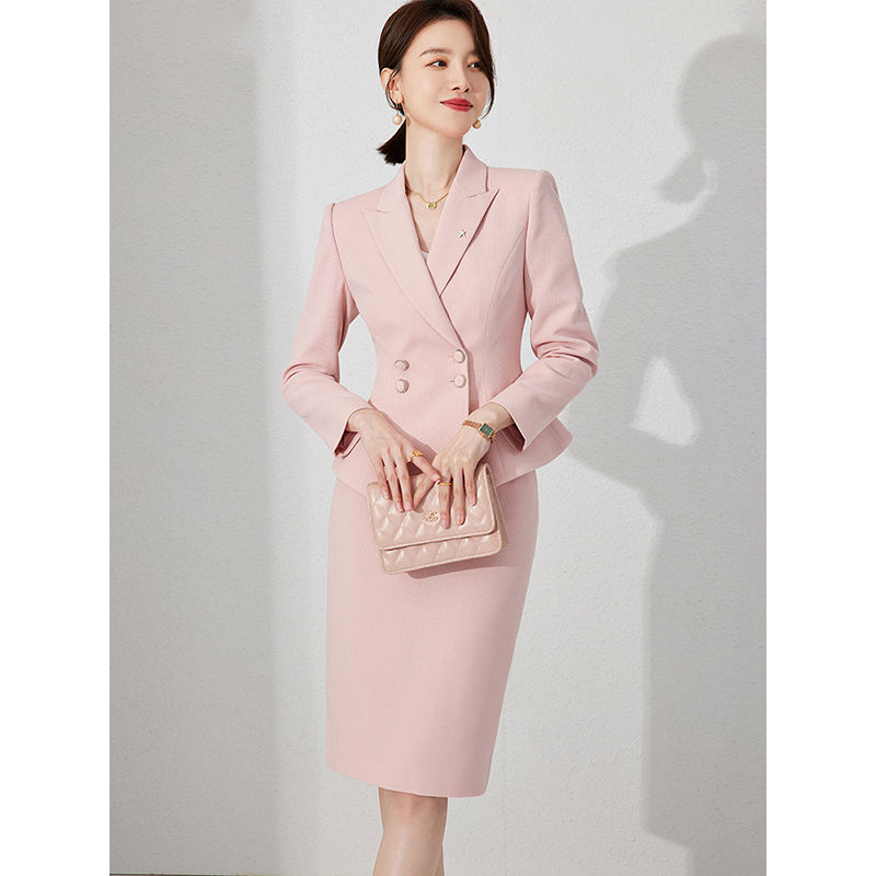 Pink Suit Professional Attire Women's Speech Contest Outfit Skirt Suit Host Formal Wear Spring and Autumn Beauty Salon Work Clothes
