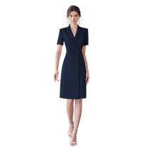 Navy blue professional suit dress womens jewelry store work clothes summer teaching interview suit skirt front desk work clothes