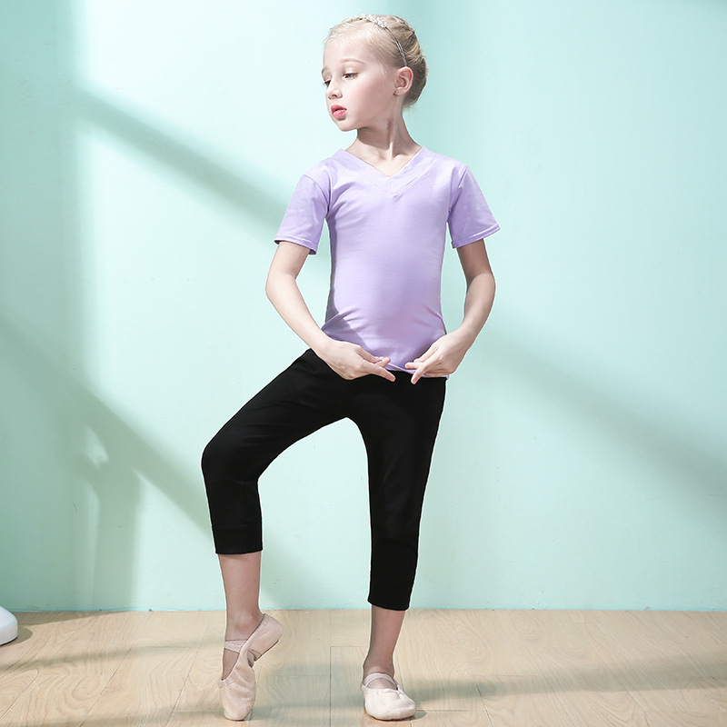 Yiyi children's dance clothes Latin practice clothes women's tops and pants summer short-sleeved Chinese dance cropped pants two-piece