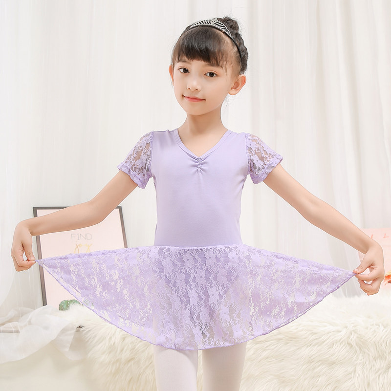 Iyi Children's Dancing Women's Dancing Service Dress Summer Lace splicing short sleeve ballet China Dance Appraisal Exam