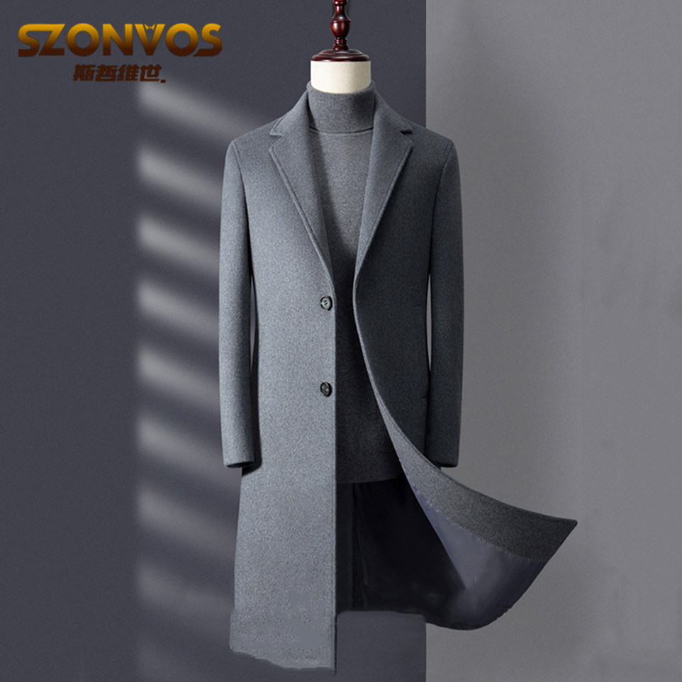 Szonvos wool woolen coat men long version business leisure padded cotton slim autumn winter woolen coat
