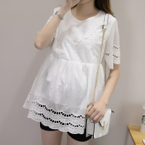 Pregnant baby shirt summer short sleeve new cotton long shirt Korean version large size loose fashion wild shirt
