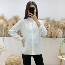 Pregnant women shirt autumn clothes 2021 new long sleeve flower collar top fashion large size loose bottom clothes Korean overalls