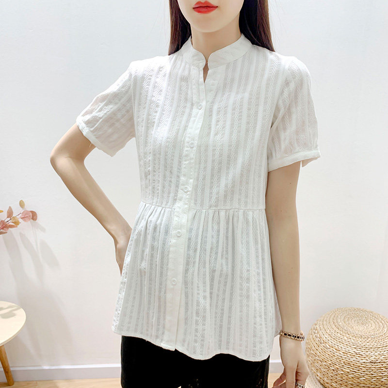 Pregnant Woman Shirt Summer Clothing Short Sleeves 2021 New Fashion White Short pure cotton blouse Korean version V collar short sleeve shirt