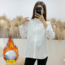 Pregnant women autumn and winter shirt New plus velvet topped fashion collar professional wear large size loose bottoming shirt