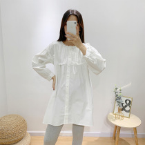 Pregnant women shirtdress Spring and Autumn long sleeves long top fashion large size loose Joker shirt Korean base skirt