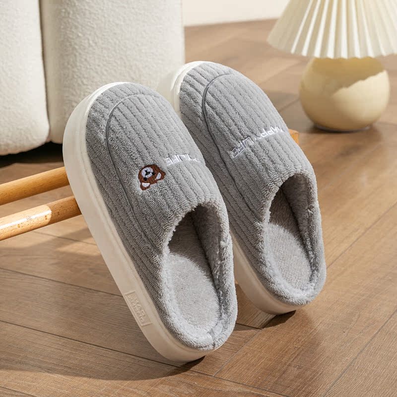 Cotton Slippers for Men and Women, Autumn and Winter Indoor Home Non-Slip Thick-Soled Slippers That Can Be Worn Outside, with a Soft Plush Feel, Warm and Suitable for Couples