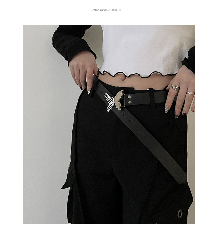 Gürtel Damen New Trim Butterfly Schwarz Vielseitiger Gürtel Jeansgürtel_voghion.com