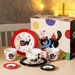 Kitten Tableware Suit Girls' Birthday Gift Girlfriend Cute Bowl and Dish Bowl and Chopsticks Plate Gift Box for 1-2 People Food for housewarming
