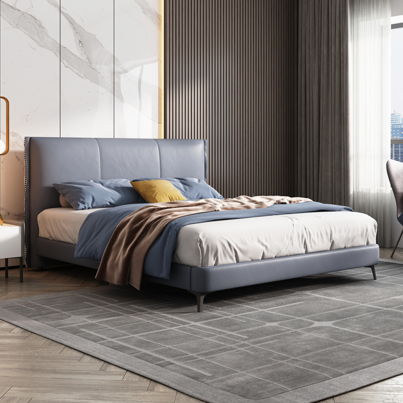 Italian Minimalist Light Luxury Leather Bed Postmodern Minimalist Wind Leather Bed Nordic Master Bedroom Large Bed small family Soft bunk beds