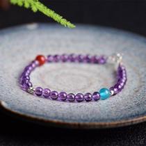 Natural amethyst with red agate accessories for men and women in the year of birth fashionable and simple single circle crystal hand jewelry for boys and girls