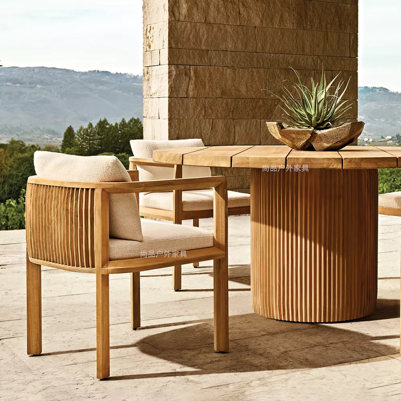 Outdoor Teak Dining Table and Chair Set for Villa Courtyard Terrace, Long Table, Anti-Corrosion, Suitable for Guesthouses, Outdoor Leisure Table and Chair Set Outdoor Teak Dining Table and Chair Set for Villa Courtyard Terrace, Long Table, Anti-Corrosion, Suitable for Guesthouses, Outdoor Leisure Table and Chair Set