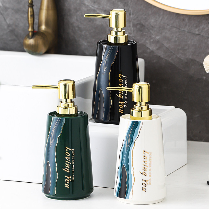 Light luxury ceramic hand sanitizer press bottle dressing room sub-bottling shower gel shampoo bottle model room decoration INS