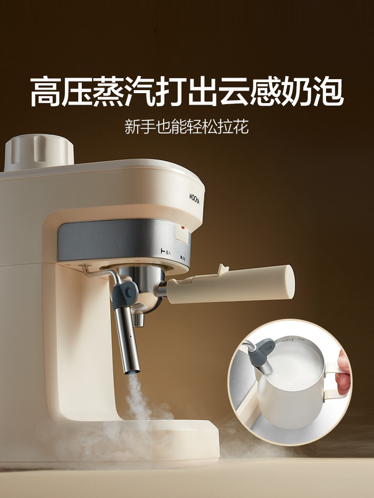 [Extra Thick Oil] Mocha Coffee Machine for Home Use, Small Italian Semi-Automatic Office All-In-One Machine with Hand Grinder Pot