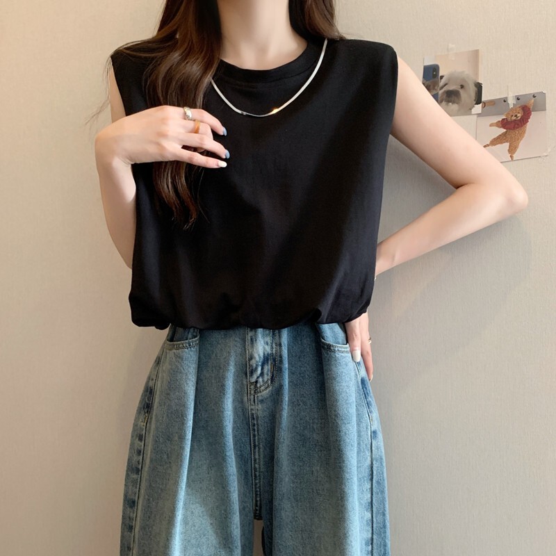 Plus-Size Short Black Tank Top for Women, Summer New Style, Slimming Inner Wear for Chubby Girls, Sleeveless European-Style T-Shirt Top