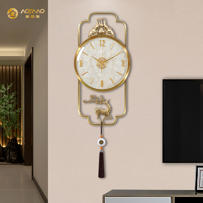 New Chinese brass hanging bell sitting room home fashion minimalist modern watch and watch mute clock hanging wall light and luxurious quartz clock
