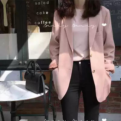 Pink casual blazer women spring autumn 2021 new small man Korean loose black and white ladies suit