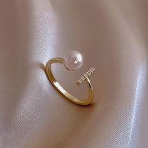 Korean pearl ring female niche design sterling silver opening adjustable simple cold wind does not fade index finger ring