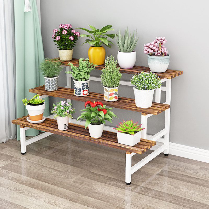 Flower frame solid wood multilayer frame landing outdoor staircase multi-meat balcony placing frame iron flower pot frame landing