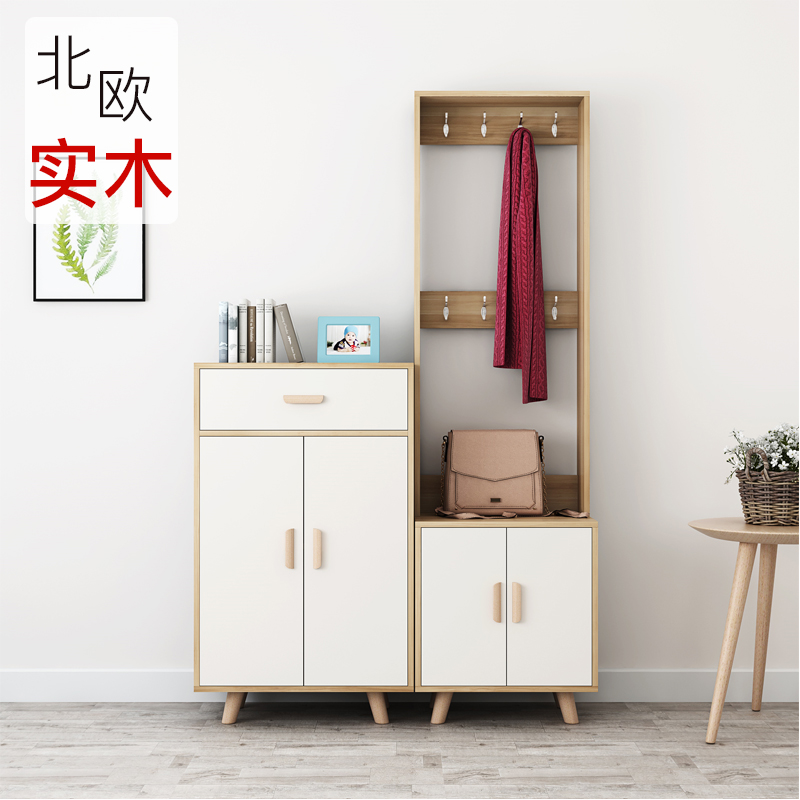 Solid wood shoe cabinet Coat cabinet one wall Nordic door new 2020 explosion-style wood color foyer cabinet entrance cabinet
