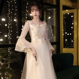 宴会高端伴娘晚礼服裙女气质香槟色声乐艺考主持人连衣裙小众轻奢