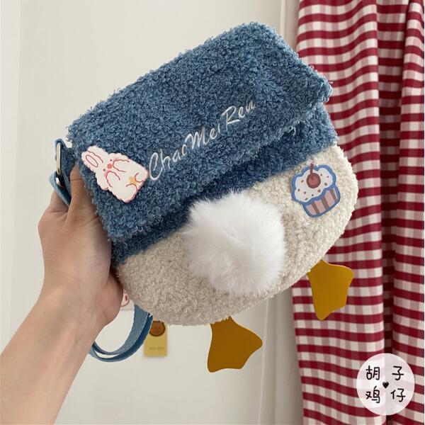 ins day department original juku soft girl plush bag lamb wool skewed satchel women's Korean version small crowd design feeling cute little bag bag 
