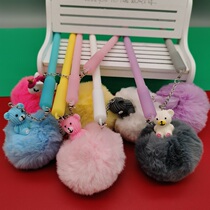 Volcano stationery small gift plush ball gel pen Girl heart primary school fairy cute creative cartoon super cute Unicorn bear animal shape Korean carbon pen water pen 0 5mm black