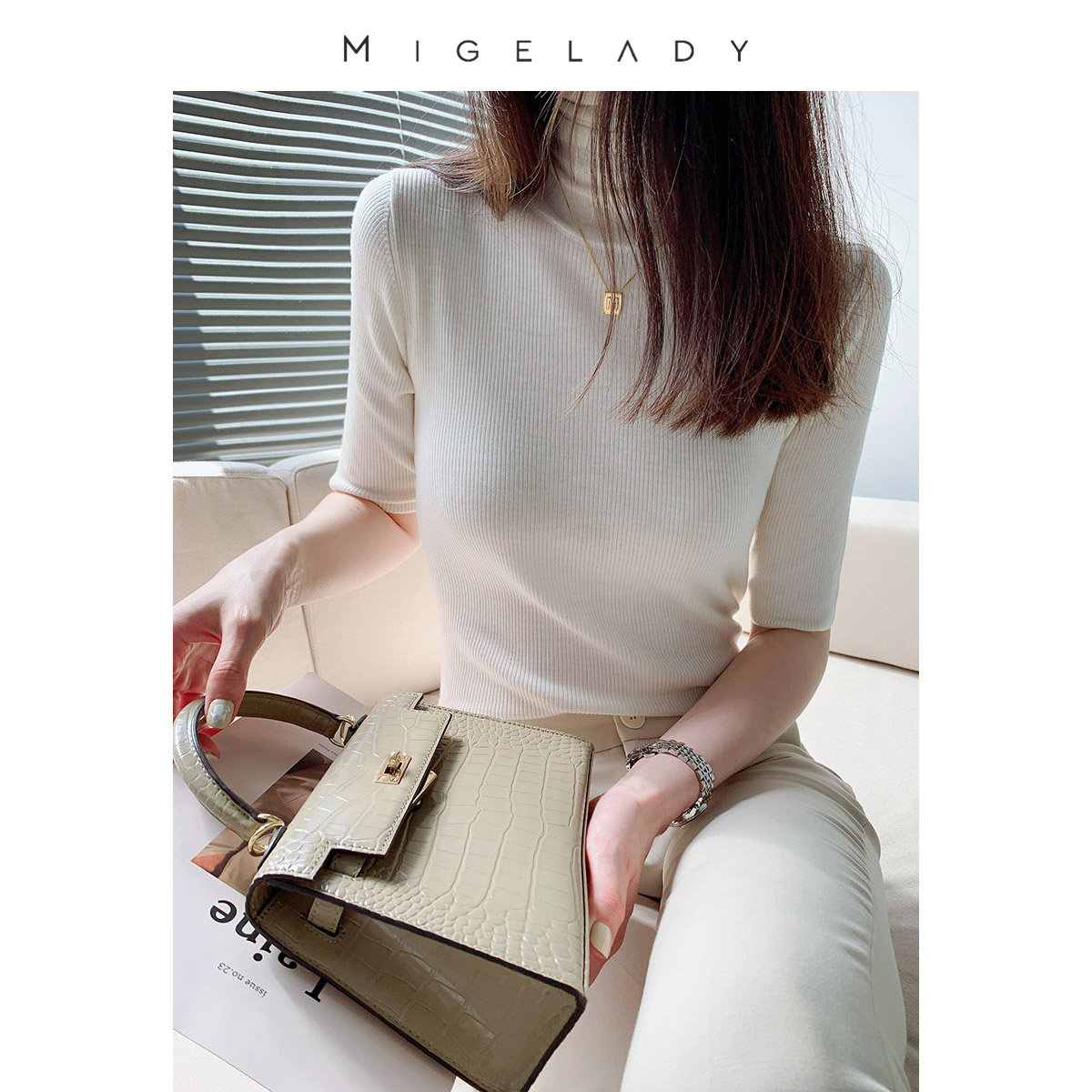 2021 new beautiful Nowool white Advanced senses small crowdsourced knitted sweater women's body sweaters undershirt