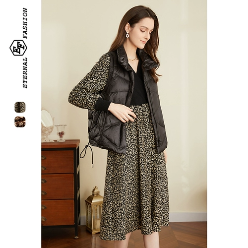 EF Осенний вельветовый корсет, платье, трикотажная юбка, яркий броский стиль, французский стиль, V-образный вырез, цветочный принт